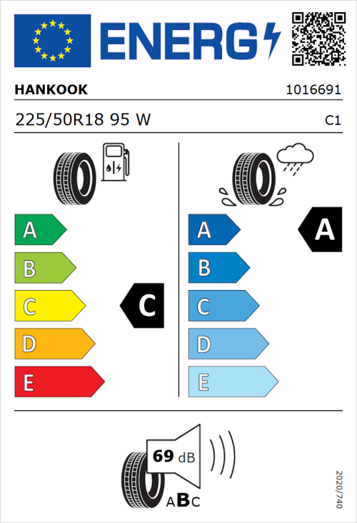 Tyre Label for Hankook Ventus S1 evo2 SUV K117 225/50R18 95W