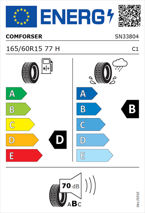 Tyre Label for Comforser Sports K4 165/60R15 77H