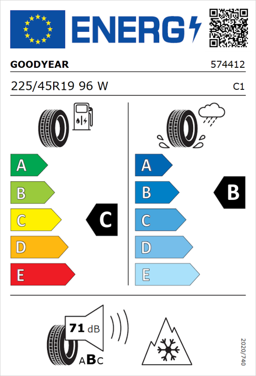 Tyre Label for Goodyear Vector 4Seasons Gen-2 225/45R19 96W