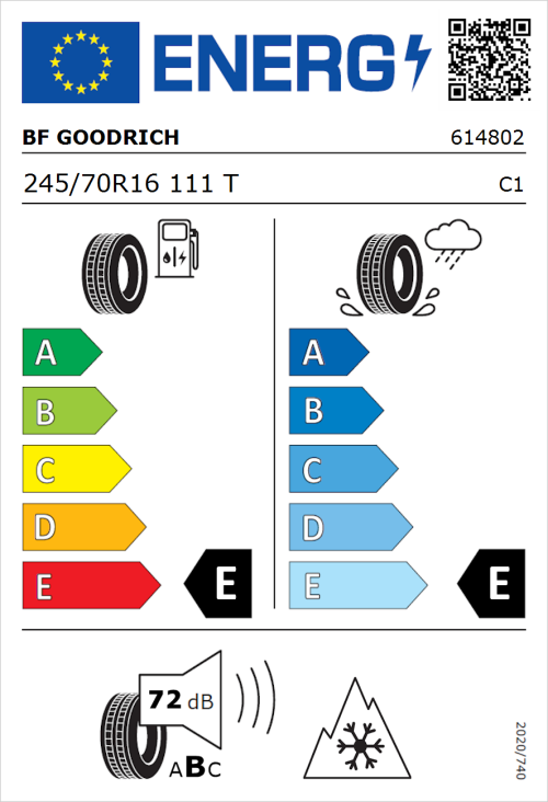 Tyre Label for BF Goodrich Trail-Terrain T/A 245/70R16 111T