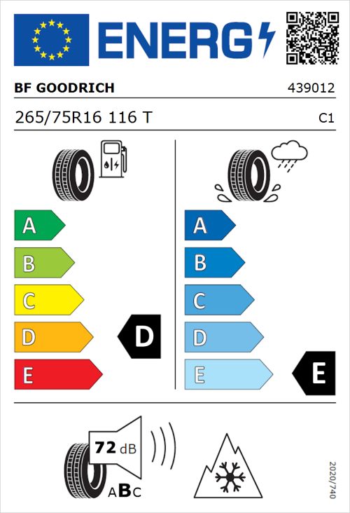 Tyre Label for BF Goodrich Trail-Terrain T/A 265/75R16 116T
