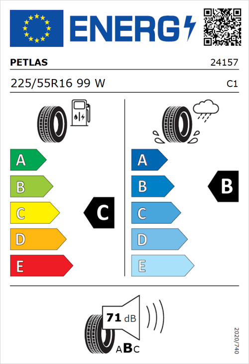 Tyre Label for Petlas Velox Sport PT741 225/55R16 99W