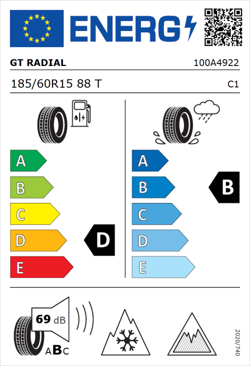 Tyre Label for GT Radial WinterPro 2 evo 185/60R15 88T