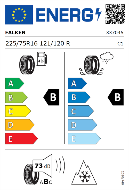 Tyre Label for Falken Eurowinter VAN01 225/75R16 121/120R