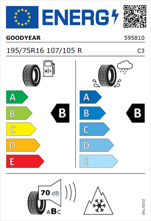 Tyre Label for Goodyear EfficientGrip Cargo 195/75R16 107/105R